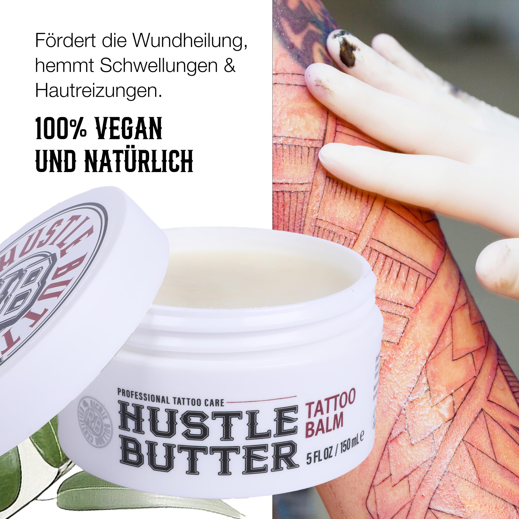 TATTOO HUSTLE BUTTER DELUXE ORIGINAL 2er Pack – 2x150ml vegane Tattoopflegecreme, natürliche Inhaltsstoffe wie Mango-, Papaya- und Sheabutter fördern die Heilung, reduziert Rötungen und Schwellungen