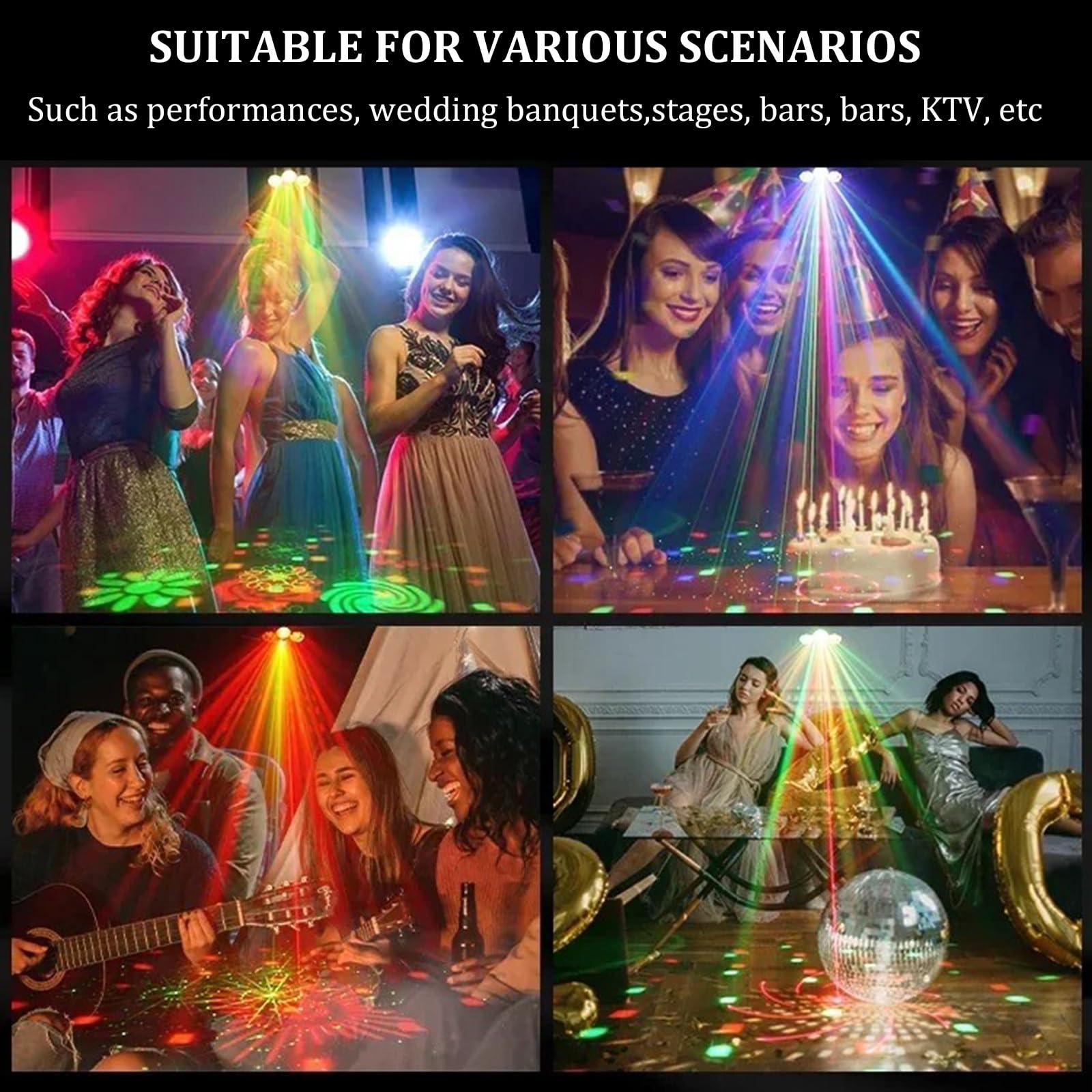 Luce Da Discoteca Rgbw, Proiettore Laser 4 in 1 Con Effetti Speciali, Luci Stroboscopiche a LED,Luce Da Palcoscenico Attivata Dal Suono Dmx, Telecomando, Per Dj, Feste,Matrimoni,Ktv,Riunioni in Casa