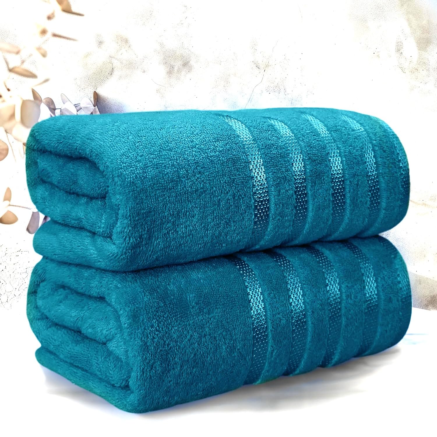 Casabella Bath Sheets - Luxury 2 Pack Bathsheet 90x180 cm - 100% Cotton Towels - Quick Dry Extra Large Bath Towel - Super Soft Highly Absorbent Jumbo Bath Sheet - Large Bathroom Towels - Jade