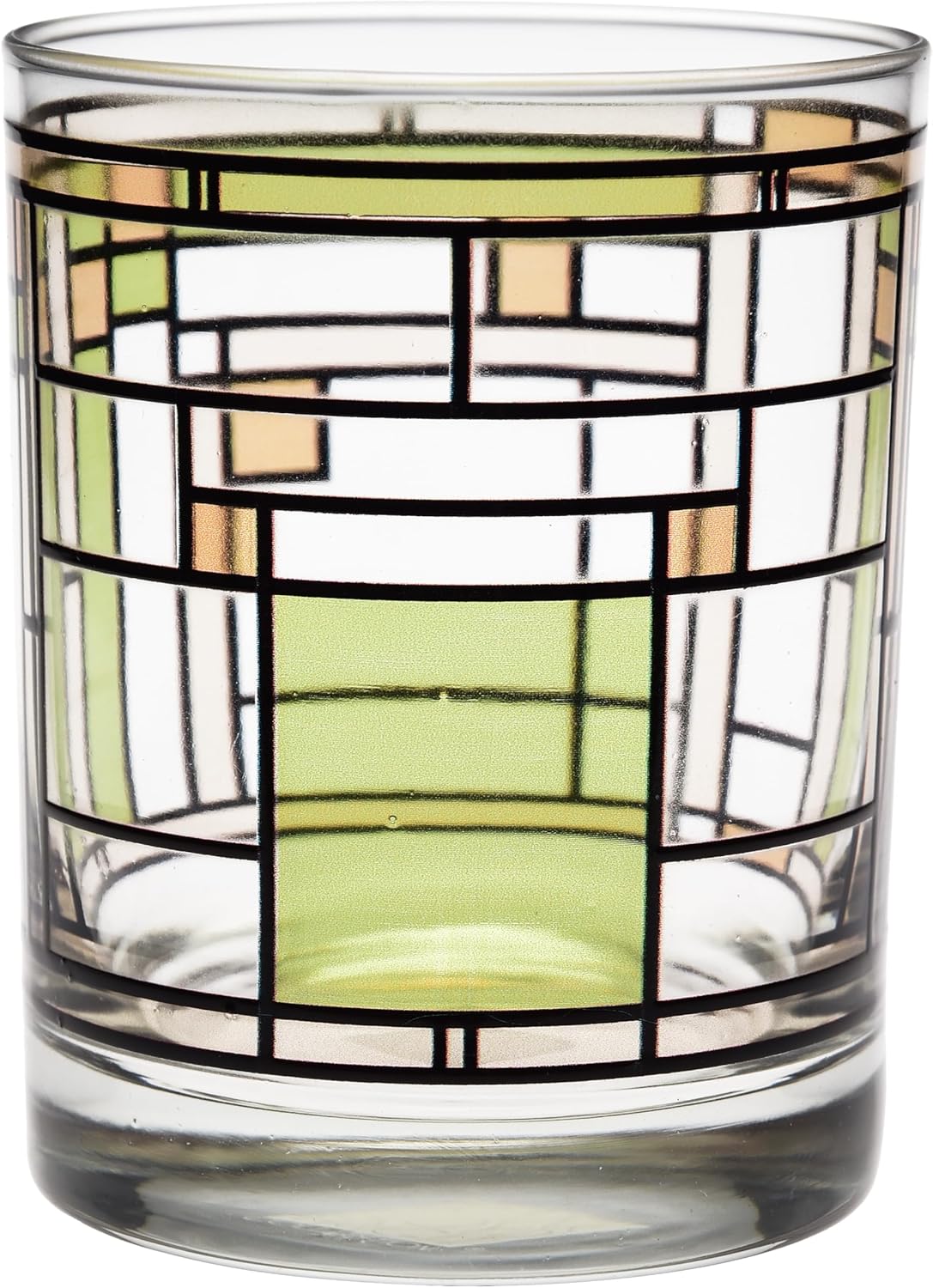 Culver Frank Lloyd Wright Oak Park DOF Double Old-Fashioned Glass 14-Ounce, Set of 2 Gift Boxed (Oak Park Green)