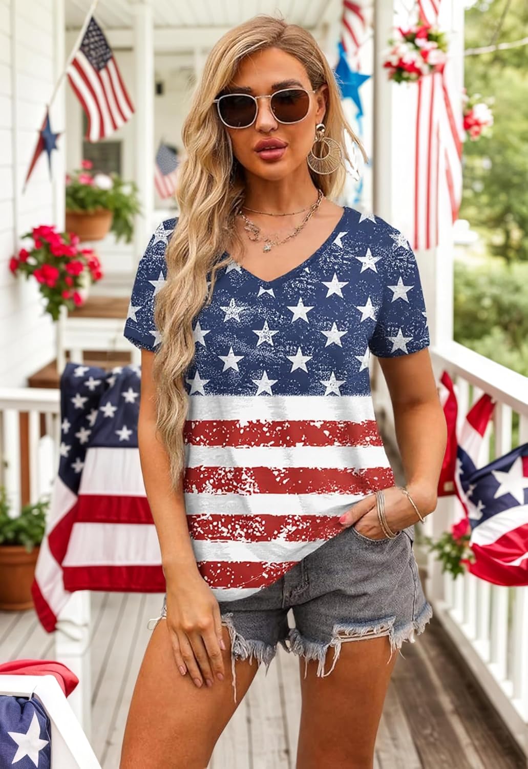 Barlver Womens American Flag Shirt Short Sleeve 4th of July Flag Top Loose Patriotic Independence Day T-Shirts S-XXL - Image 6
