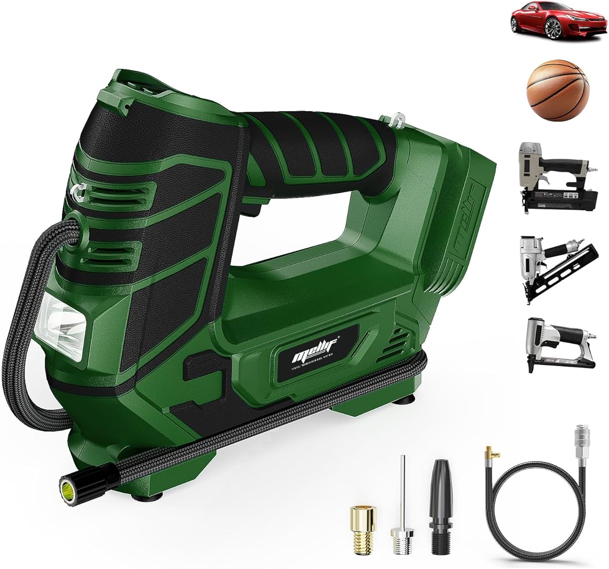 Mellif Portable Tire Inflator & Air Tool Compatible with Makita 18V Battery (Tool Only), Inflation & Pneumatic Tools, 160 PSI Air Compressor Pump, Digital Pressure Gauge, LED Light, Auto Shut-Off