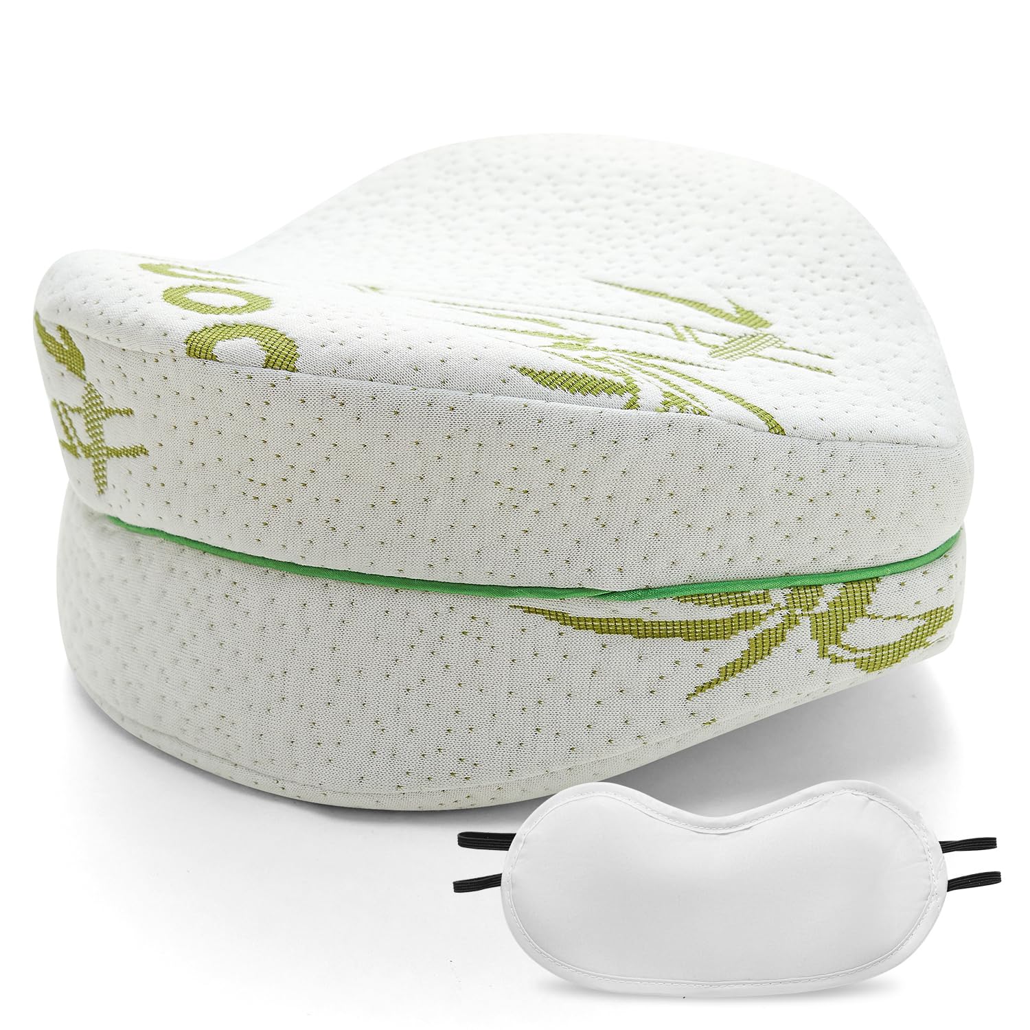 Gc Gaveno Cavailia White Bamboo Leg Pillow - Orthopaedic Knee Pillow For Sleeping On Side - Memory Foam Pillow Leg, Joints, Spine & Pregnancy Pain - Leg Support Pillow With Eye Mask & Pillow Cover