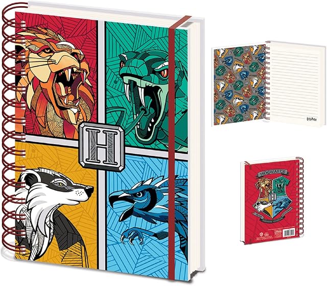HARRY POTTER Hogwarts House Animals A5 Wiro Notebook - Official Merchandise Black