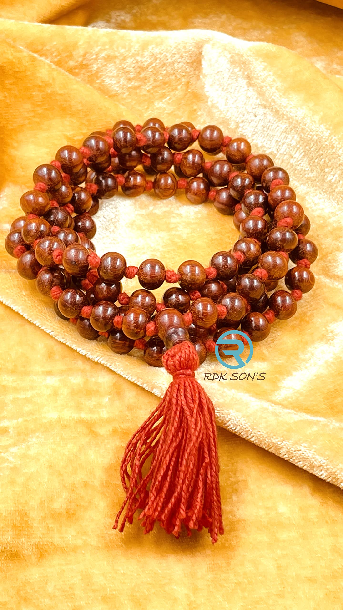 RDK SON'S Red Sandalwood Knotted Mala For Wearing and Japa (108+1) | Lal Chandan Unisex Knotted Mala| Rakht Chandan Rosary Mala For Gifting (Knotted Japa Mala, 6 MM)