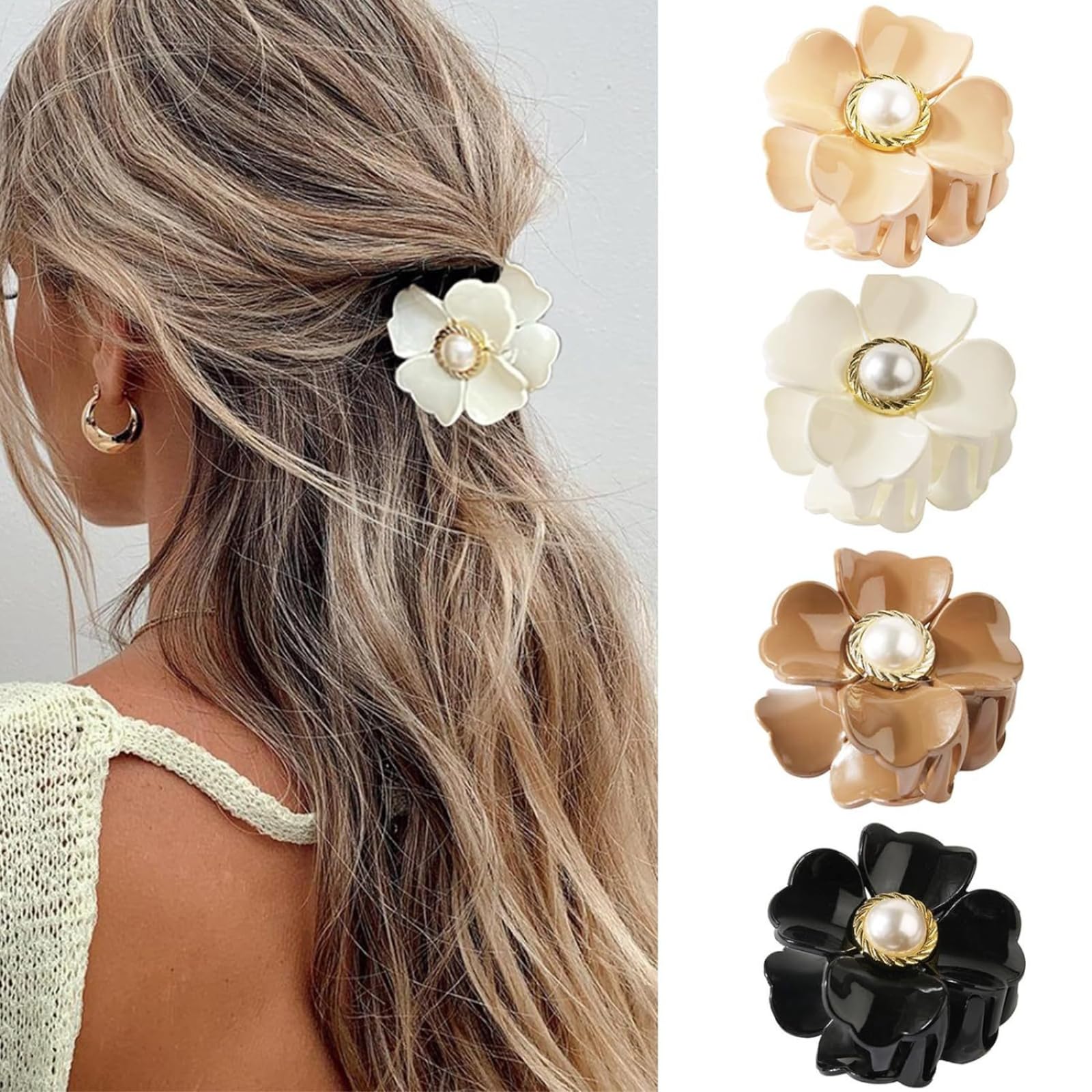 French Flower Claw Hair Clips for Women Non-Slip Strong Hold Clips for Thick Hair,Medium Hair Claw Clips Hair Accessories (HairclawFrench1)