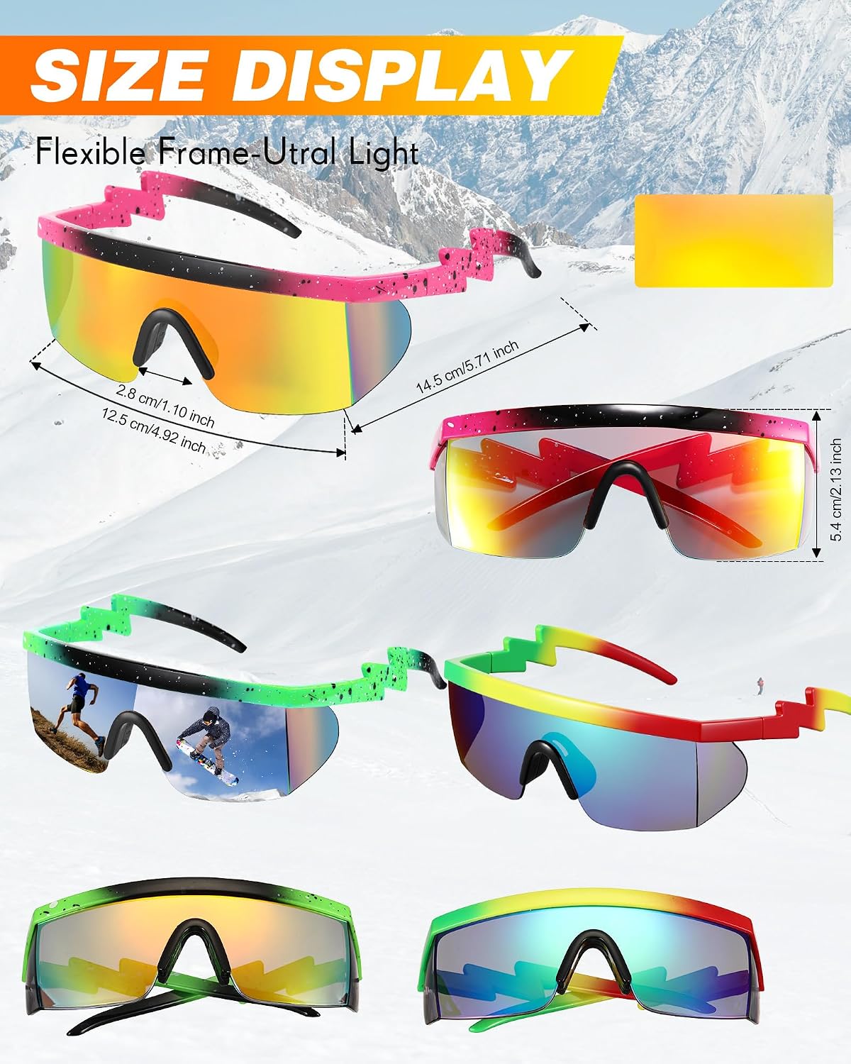 Frienda 3 Pairs 80s Retro Sunglasses Semi Rimless Zigzag