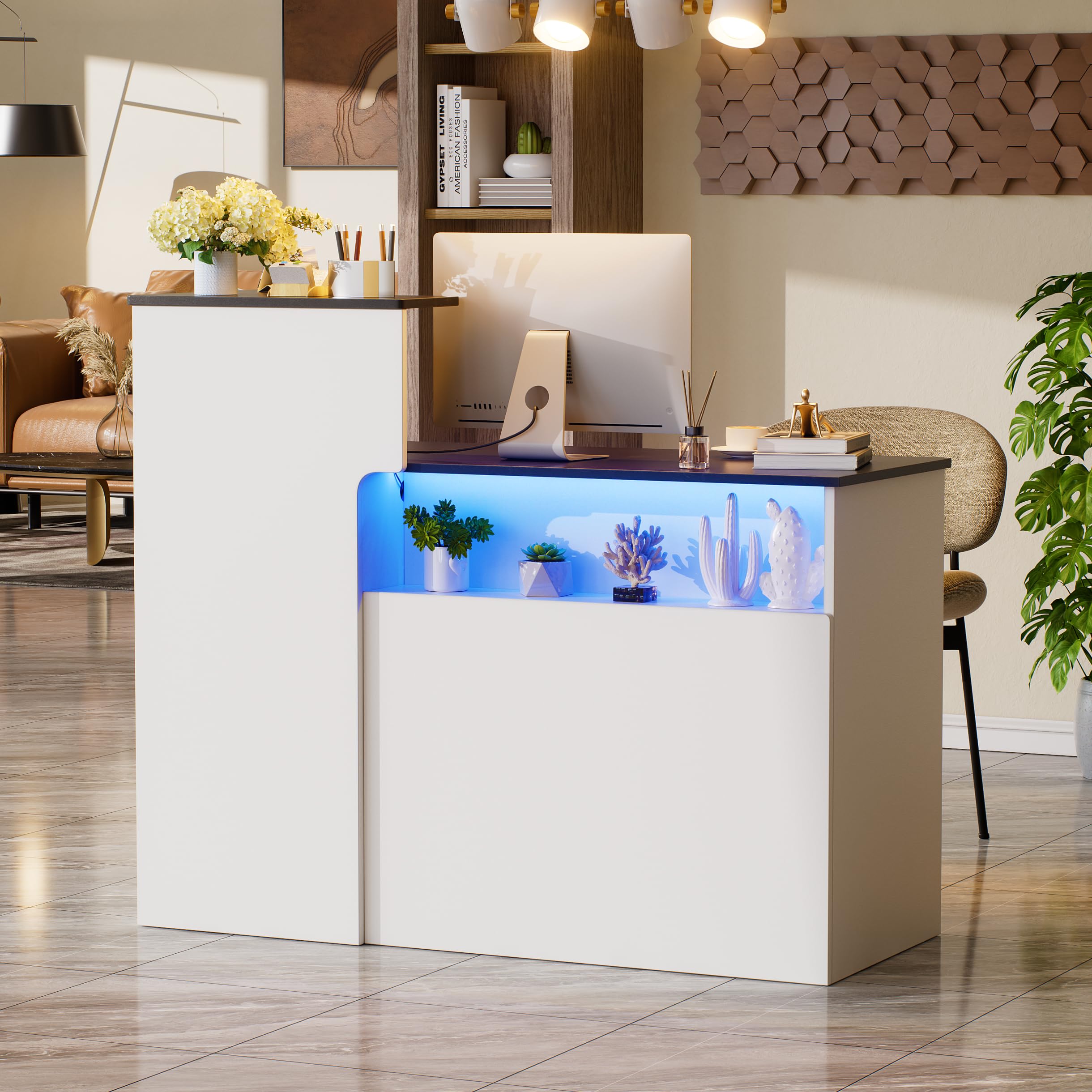 Bancone Reception Ufficio Banco Reception con LED Luce e Cassetto & Armadio Bancone Vendita con cassetto per tastiera Bancon Recep-tion Centro Estetico Banchi di Reception Mobili per re-ception Bianco