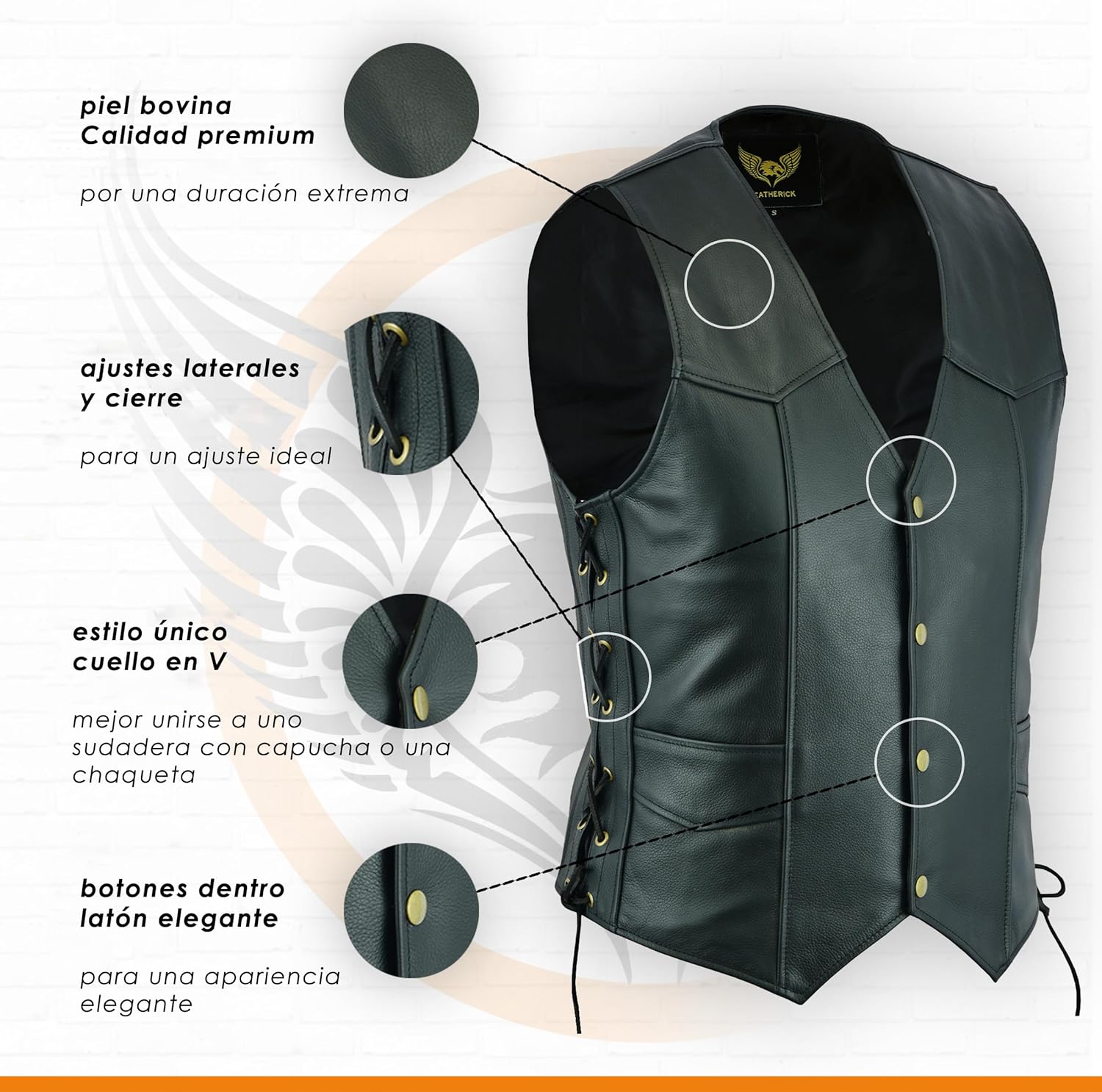 Men Premium Top Grain Cowhide Classic Motorcycle Leather Waistcoat Vest with Side Laces Black