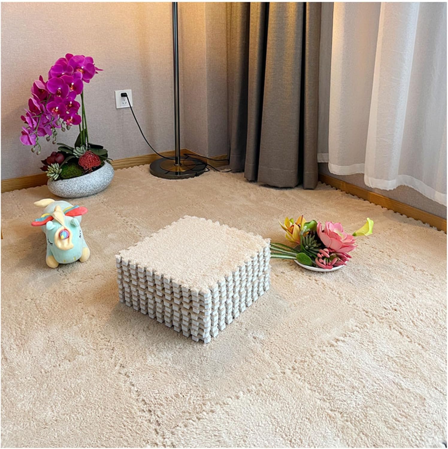 Kanduo Alfombra de espuma entrelazada Losetas de alfombra entrelazadas cuadradas, tapetes entrelazados de espuma esponjosa, alfombras de rompecabezas antideslizantes Moqueta antideslizante(Apricot,42p