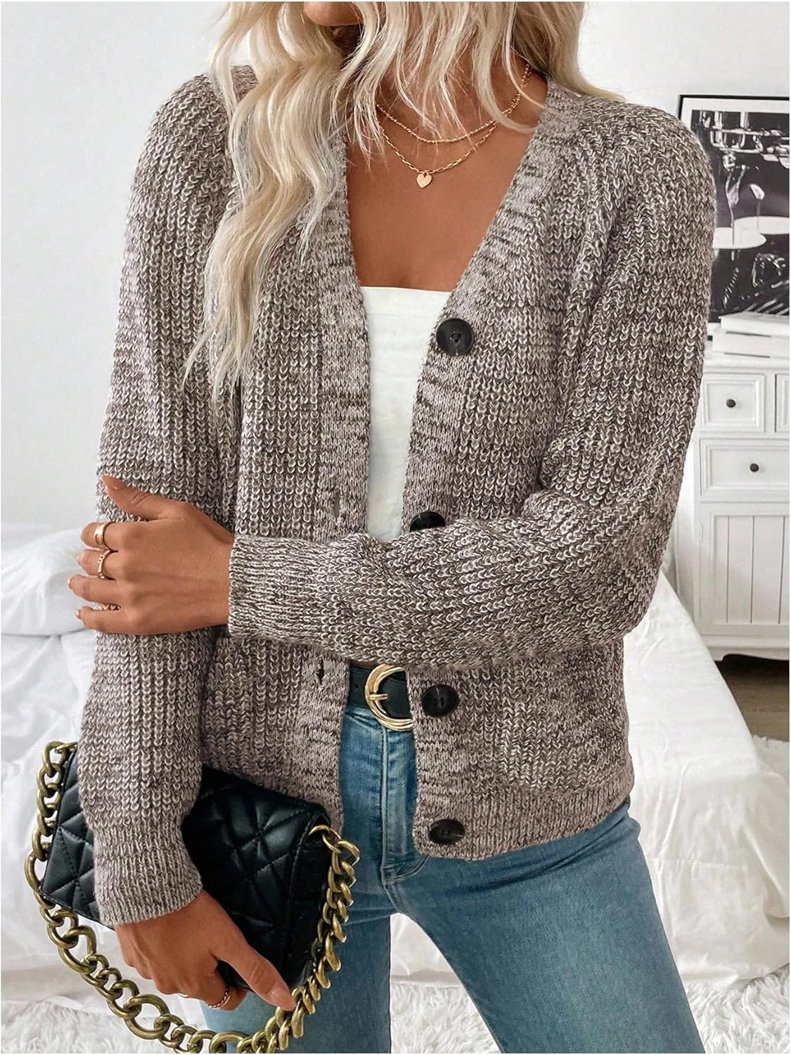 Verdusa Women's Button Up Cardigan Cozy Sweaters Fall Knit Outerwear with Pockets - Image 5