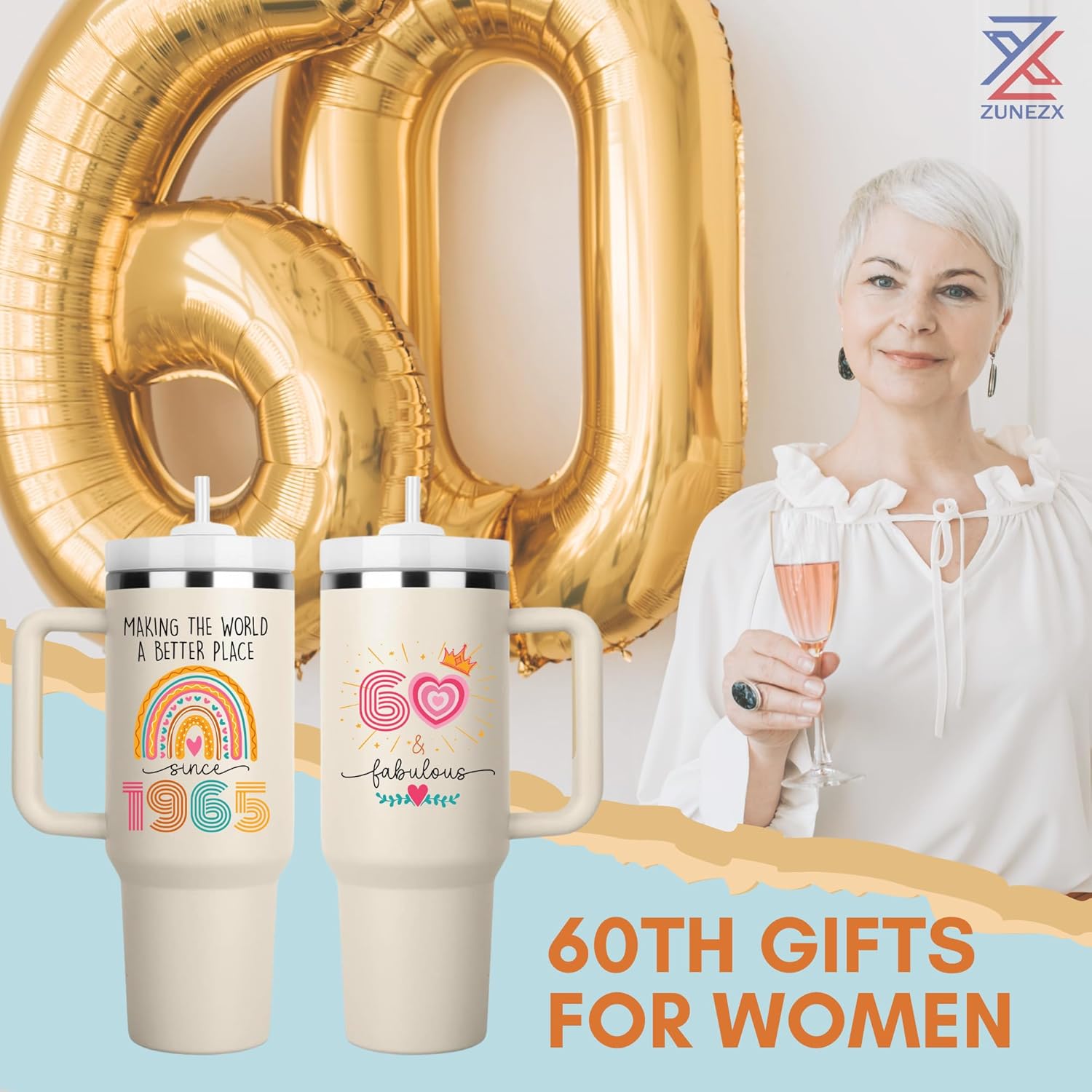 60th Birthday Gifts for Women, 60 Fabulous Gift For Her Mom, Cool 60th Birthday Gifts Tumbler 40oz, 60 Years Old 1965 Birthday Gifts for Women, 60th Birthday Decorations for Woman, Turning 60 Present - Image 4