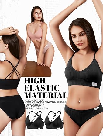 Sports Bras for Women - Ribbed Wireless Soft Workout Tops Padded Bralettes Racerback Comfort Cami Crop S-XXL