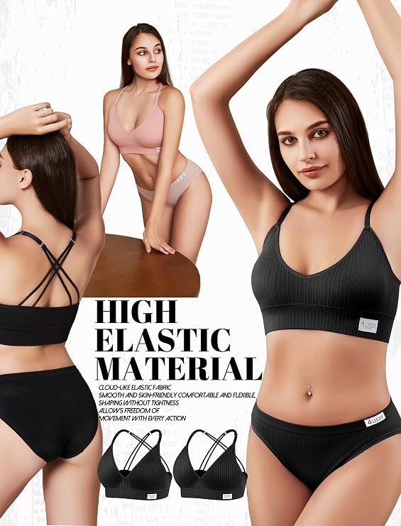 Sports Bras for Women - Ribbed Wireless Soft Workout Tops Padded Bralettes Racerback Comfort Cami Crop S-XXL