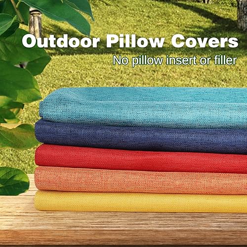 Miniatura 5 de ReeQuo Paquete de 2 fundas de almohada para exteriores, fundas de almohada decorativas de línea sólida, impermeables, para jardín, patio, sofá,
