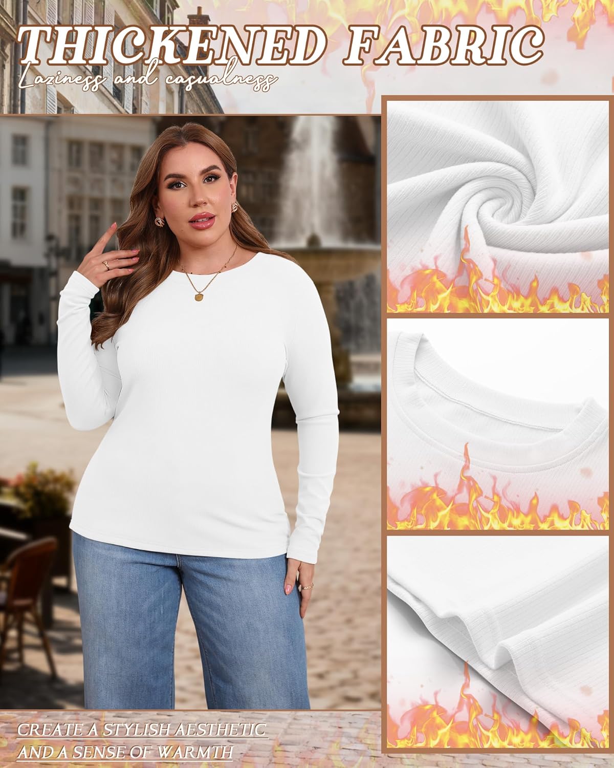 4 Pack Women's Plus Size Long Sleeve Thermal Shirts Cotton Crew Neck Fleece Lined Tops Slim Fit Winter Undershirt - Image 4