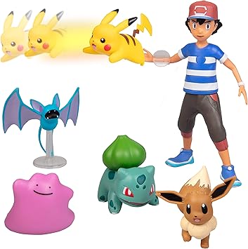 Amazon Co Jp ポケモンバトルフィギュア マルチパック おもちゃセット 発射アクション付き 第1世代 灰 ピカチュウ イーブイ フシギダリ ズバ 6ピース 対象年齢4歳以上 おもちゃ