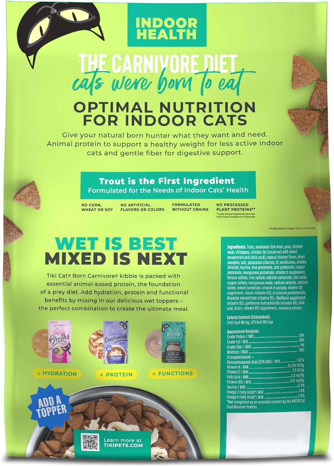 Tiki Cat Born Carnivore Indoor Health Dry Cat Food, Trout & Menhaden Fish Meal, 17 lbs Mega Bag