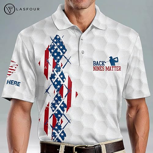 Miniatura 4 de LASFOUR Camisas de golf divertidas personalizadas para hombres, camisas de golf locas para hombres, camisetas de golf con bandera de Estados Unidos,