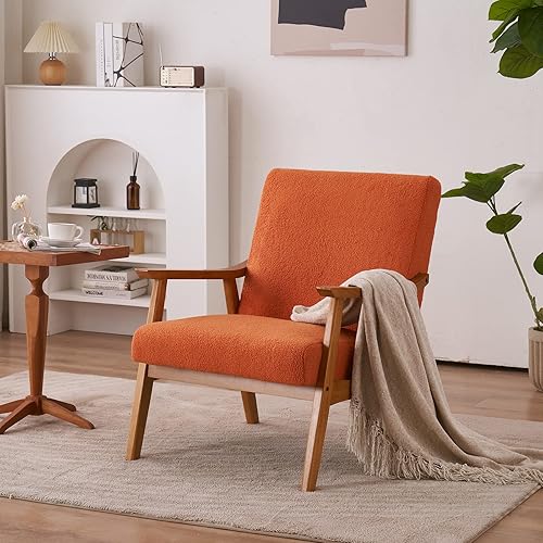 Miniatura 9 de Sillón moderno de mediados de siglo sillón de interior con respaldo y cojín de asiento silla decorativa de lectura de vellón de peluche con