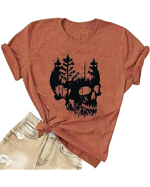 Women Funny Shirts Novelty Skull Graphic Tees Vintage Skeleton Tshirt Casual Gothic...