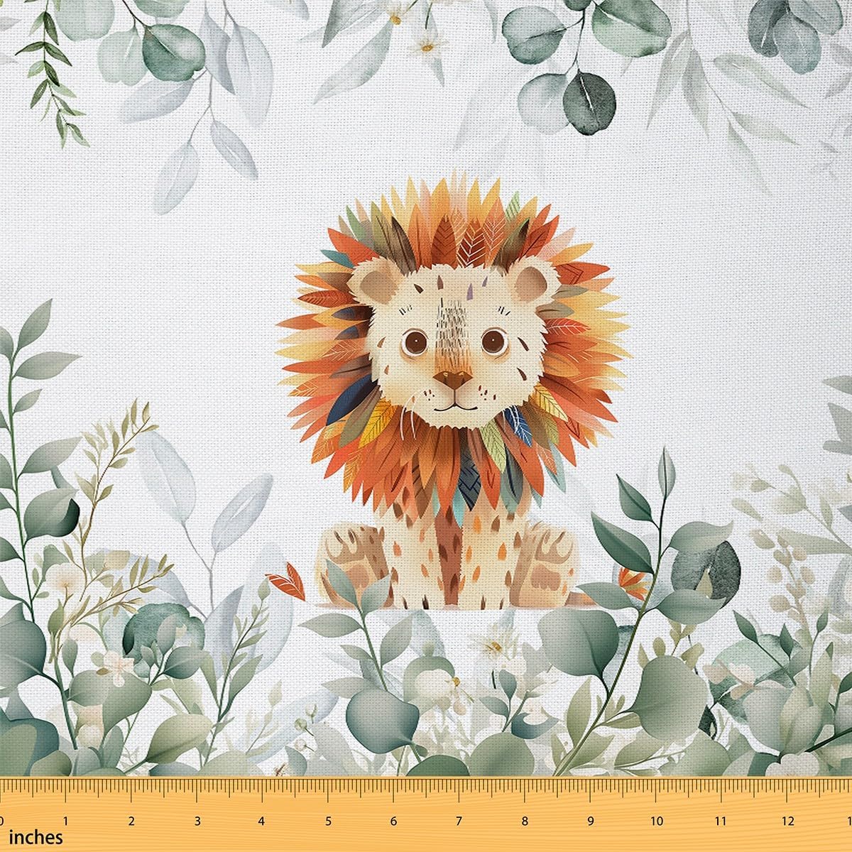 Erosebridal Kids Lion Decorative Fabric by The Yard,Colorful Lion Print Upholstery Fabric,Jungle Wildlife Fabric,Watercolor Botanical Floral Indoor Outdoor Fabric,DIY Craft Patchwork,5 Yards