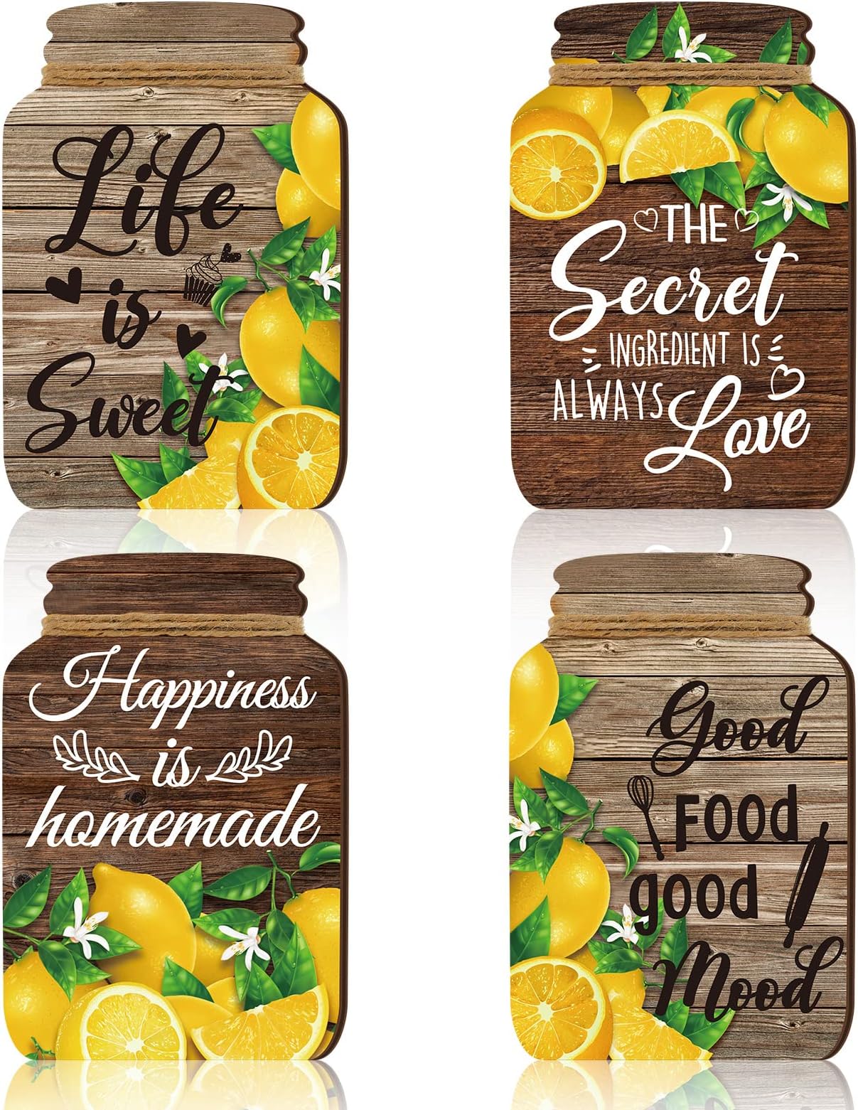 Amazon.com: 4 Pcs Kitchen Wall Decor Mason Jar Set Wooden Rustic Home ...