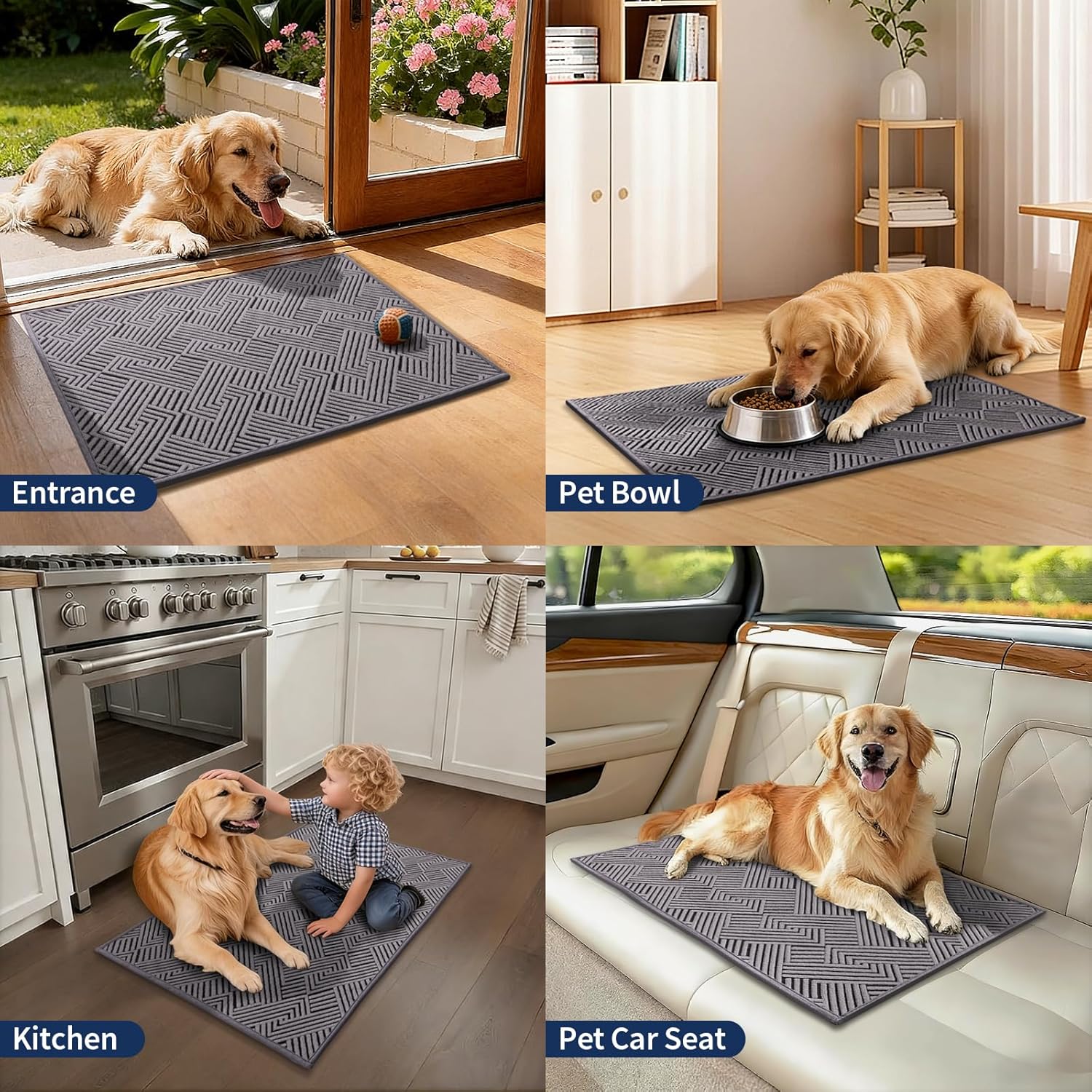 YIHOUSE Dirt Trapper Door Mat 24" x 36", Non-Slip Washable Entrance Mat, Dirt Resistant and Absorbent Welcome Mat, Low Profile Floor Mat for Front/Back Door, Entryway, Grey