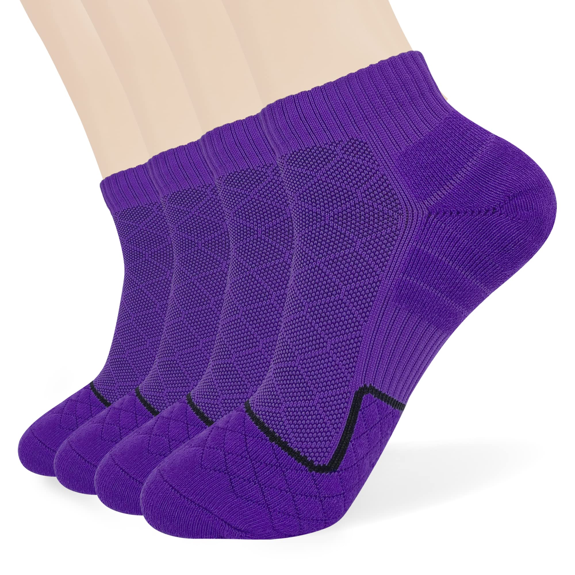 HaloYIYI Men's & Women's Training Sweat Wicking Tech Cushioned Athletic Ankle Socks 4 Pack (6-12, Purple)