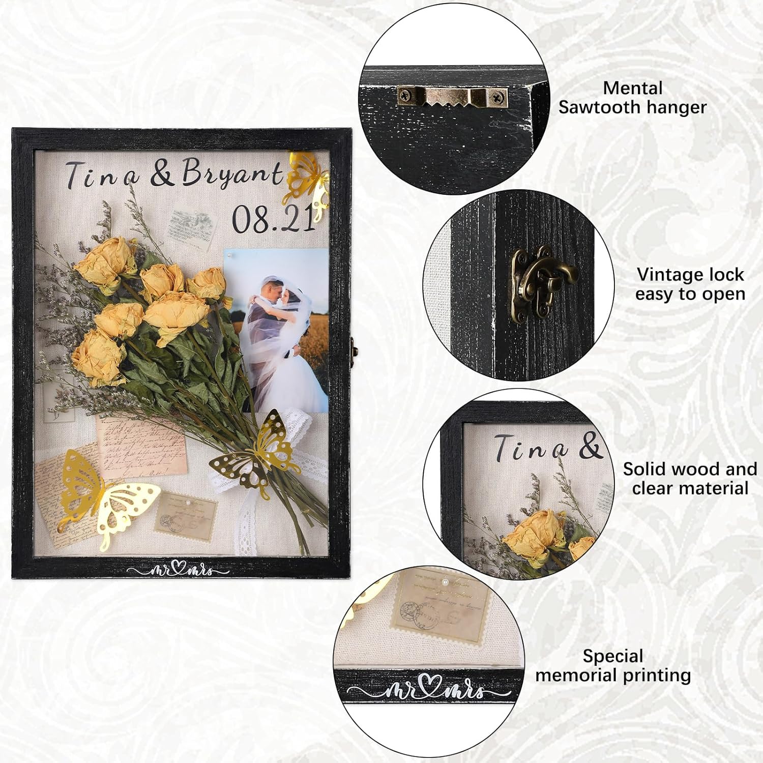 Yookeer 12 x 16'' Large Shadow Box Wedding Flower Display Case Picture Frame with Linen Memorial Keepsake Shadow Box Dried Bouquet Flower Decor DIY Kit Gift for Keepsakes Photo Memory Frame(Black)