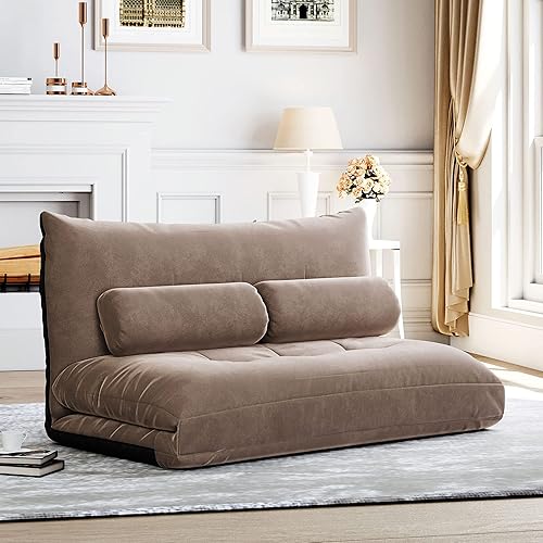 Sofá cama ajustable con 2 almohadas, futón plegable, sofá perezoso con 5 posiciones reclinables, sofá tapizado para leer o jugar en el dormitorio,