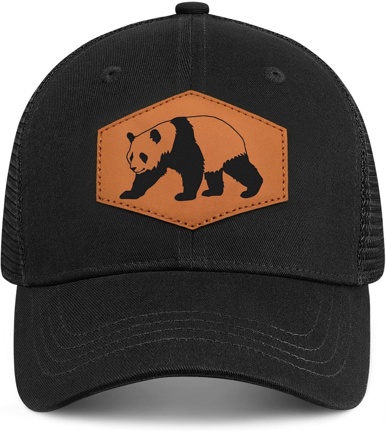 Panda Baseball Cap for Panda Lovers,Leather Trucker Hat Snapback Hat for Men Women Brown - Image 2