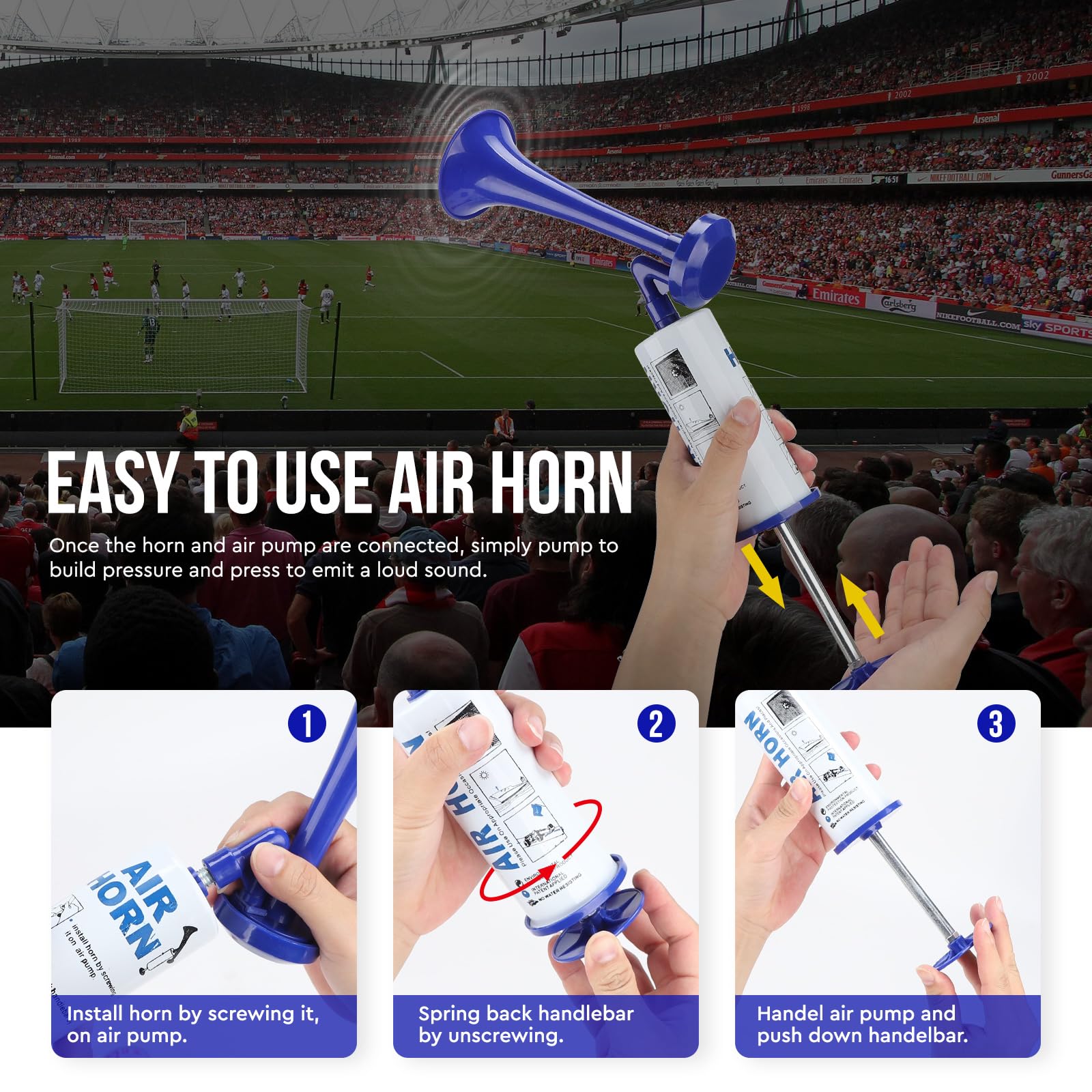 Corno da Stadio Air Horn Clacson da Calcio Tromba d'Aria Portatile Corno Aereo