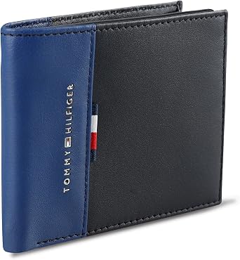 Tommy Hilfiger Mens Two-Tone Leather Slim Bifold Wallet with ID Window