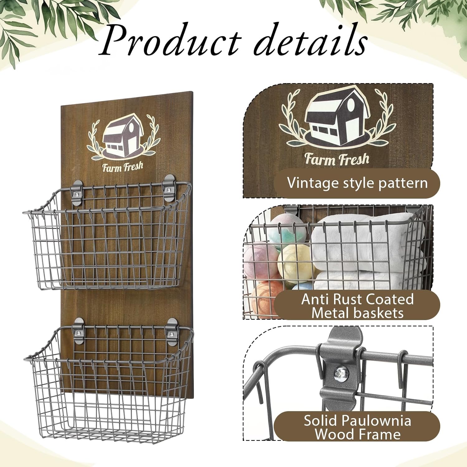 Duraaamo 2 Tier Hanging Wall Fruit Basket for Kitchen Hanging Friut Baskets Wall Mount Fruit Basket Hang Potato and Onion Storage Bin with Chalkboard Rustic Walls Baskets for Kitchen Gifts