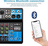 Vista 4 de Mini mezcladores de DJ de 5 canales, mezclador de audio en vivo, tablero de sonido con USB, interfaz de audio con 48 V Phantom Power Sonidos