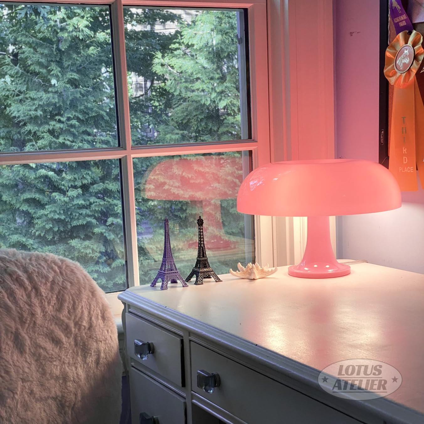 Lotus Atelier Light Pink Mushroom Lamp for Room | Aesthetic Modern Lighting for Bedroom Retro Pink Room Decor Midcentury Lamp