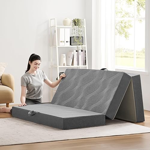 Miniatura 10 de Colchón plegable tamaño Queen, colchón plegable de espuma viscoelástica de 6 pulgadas, colchón triple con funda transpirable y lavable, colchón