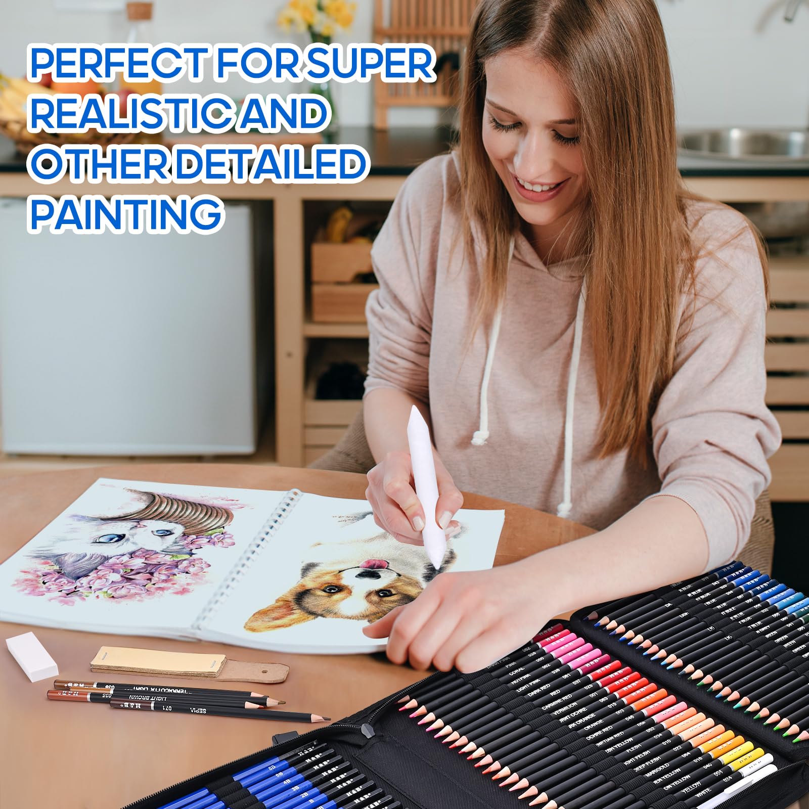 Coolzon Crayons de Dessin, 95 pcs Artiste Set Malette Dessin avec Crayons à Croquis/Fusain/Graphite, Gomme Couteau Extenseur dans un étui