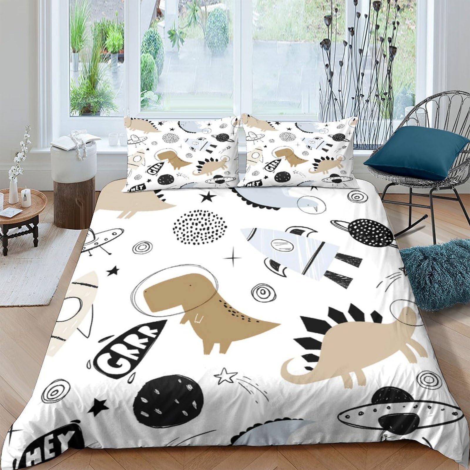 P5V6M1Q9 3D Printed Dinosaur Fossil Duvet Cover Microfiber Soft Breathable Space Elements Bedding Set with 2 Pillowcases for Bedroom Decor Single（135x200cm）