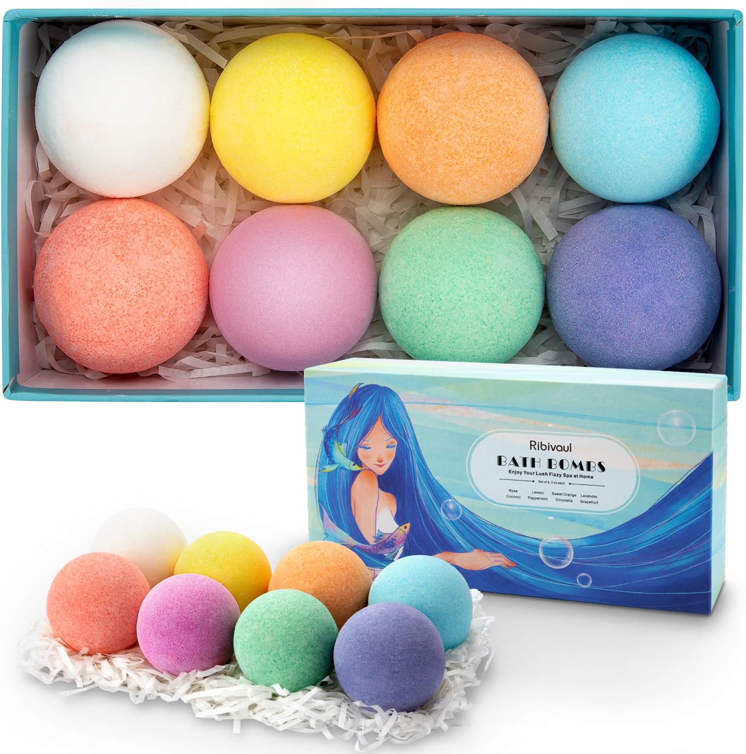Bath Bombs Gift Set, Ribivaul 8 Pcs Bath Bomb with Natural & Organic Ingredients, Vegan Fizzy Spa to Moisturize Dry Skin, Handmade Gift Kit Ideas for Birthday, Women, Mother's Day