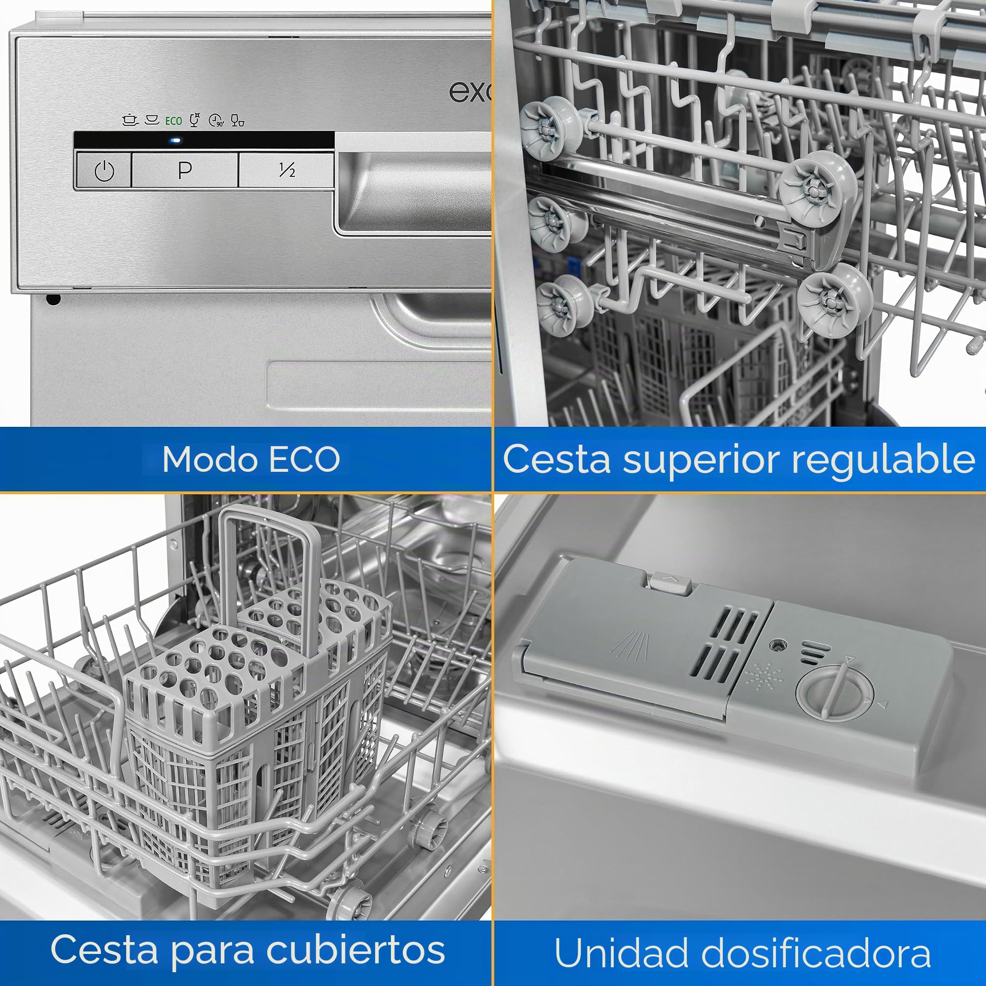 Exquisit Lavavajillas empotrado EGSP1009-EB-030E inox | lavavajillas parcialmente integrado 45 cm | LED | 9 techos medidos | lavavajillas 45 cm parcialmente integrado