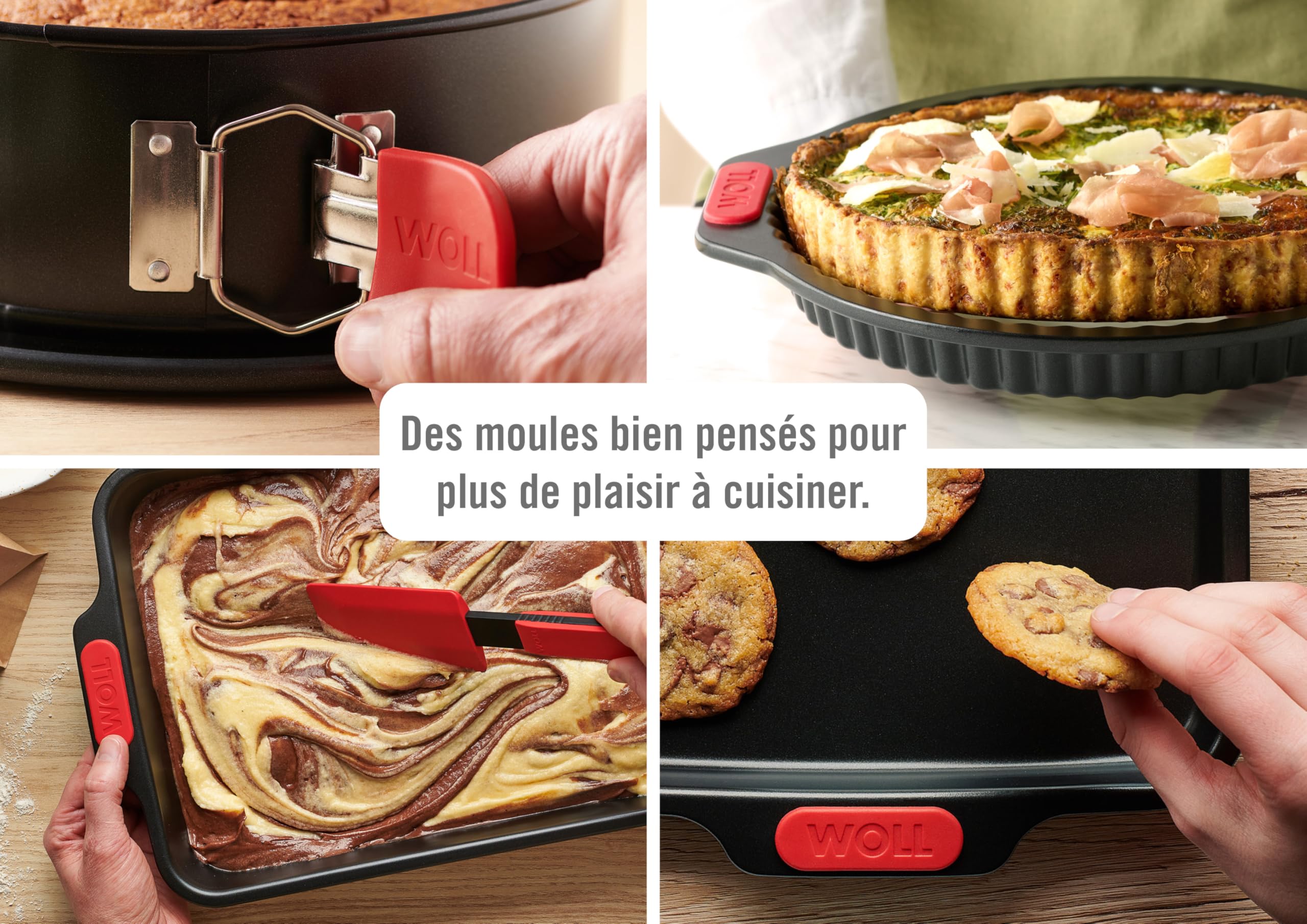 Woll – Bakeware plaque de cuisson 33 × 23 cm – antiadhésive, acier aluminisé, poignées en silicone – sans PFAS – résiste jusqu’à 230 °C – noir