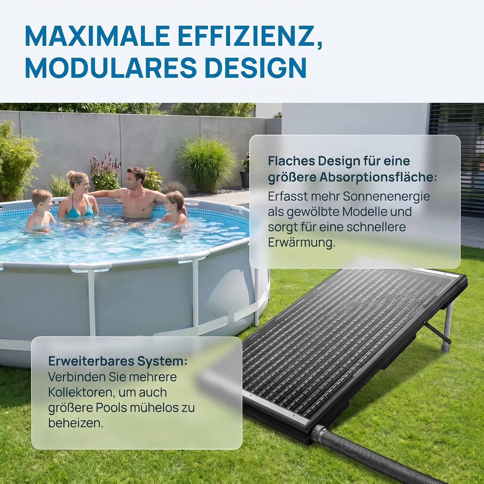 Riscaldamento solare per piscina, modello dritto, regolabile in altezza, pannello solare da 15 l con accessori, piastra riscaldante solare resistente ai raggi UV, per piscine fuori terra e