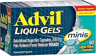 Advil Liqui-Gels Minis Pain Reliever and Fever Reducer, Pain Medicine for Adults with Ibuprofen 200mg for Pain Relief - 80 Liquid Filled Capsules