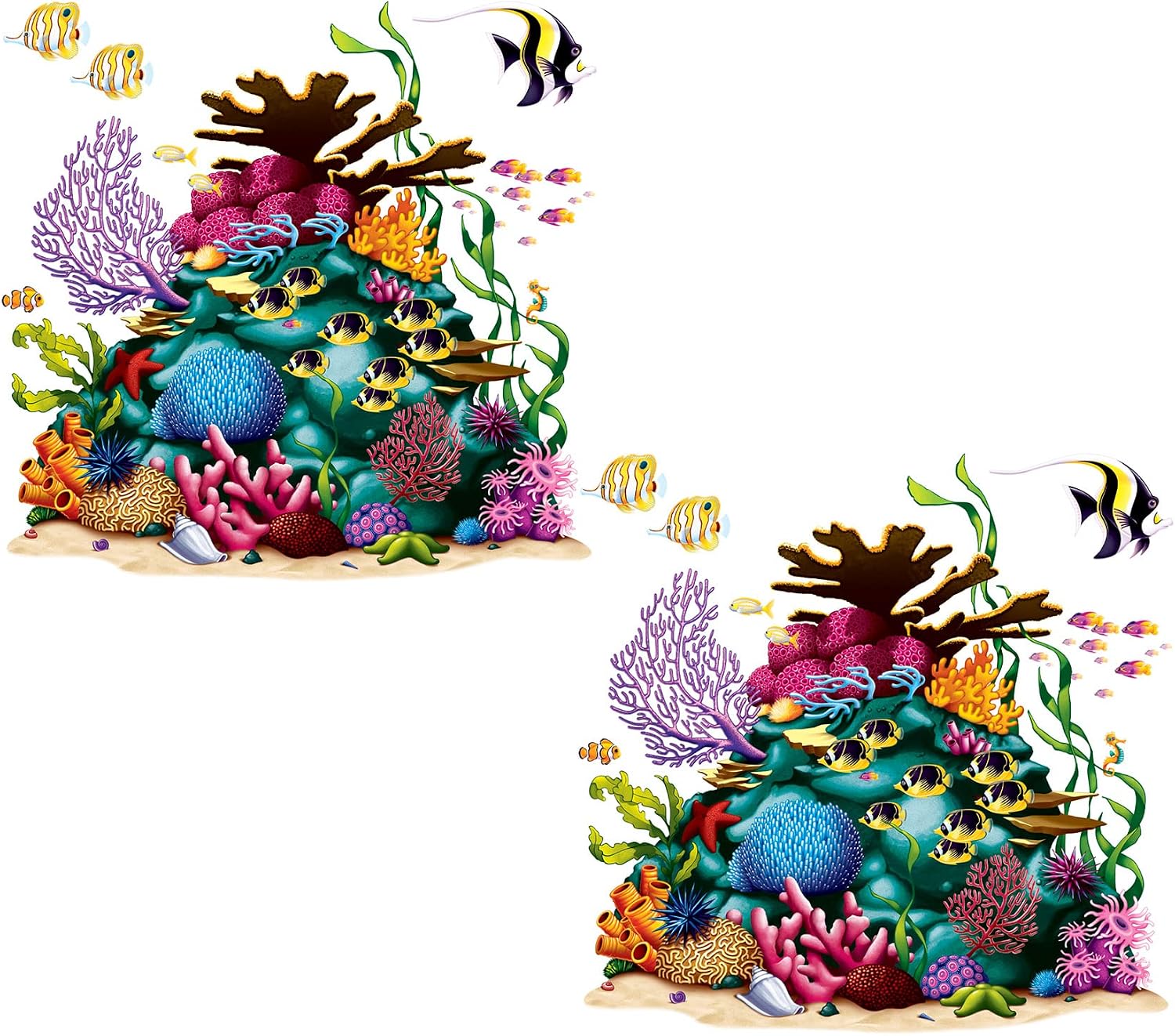 Beistle Coral Reef Wall Decoration Props – 2 Undersea Ocean Scene Photo Backdrop Kits, Tropical Luau Party Background, Thin Plastic Wall Display Sheets Left Right Design Set, 5 Ft 3 In X 5 Ft 3 In