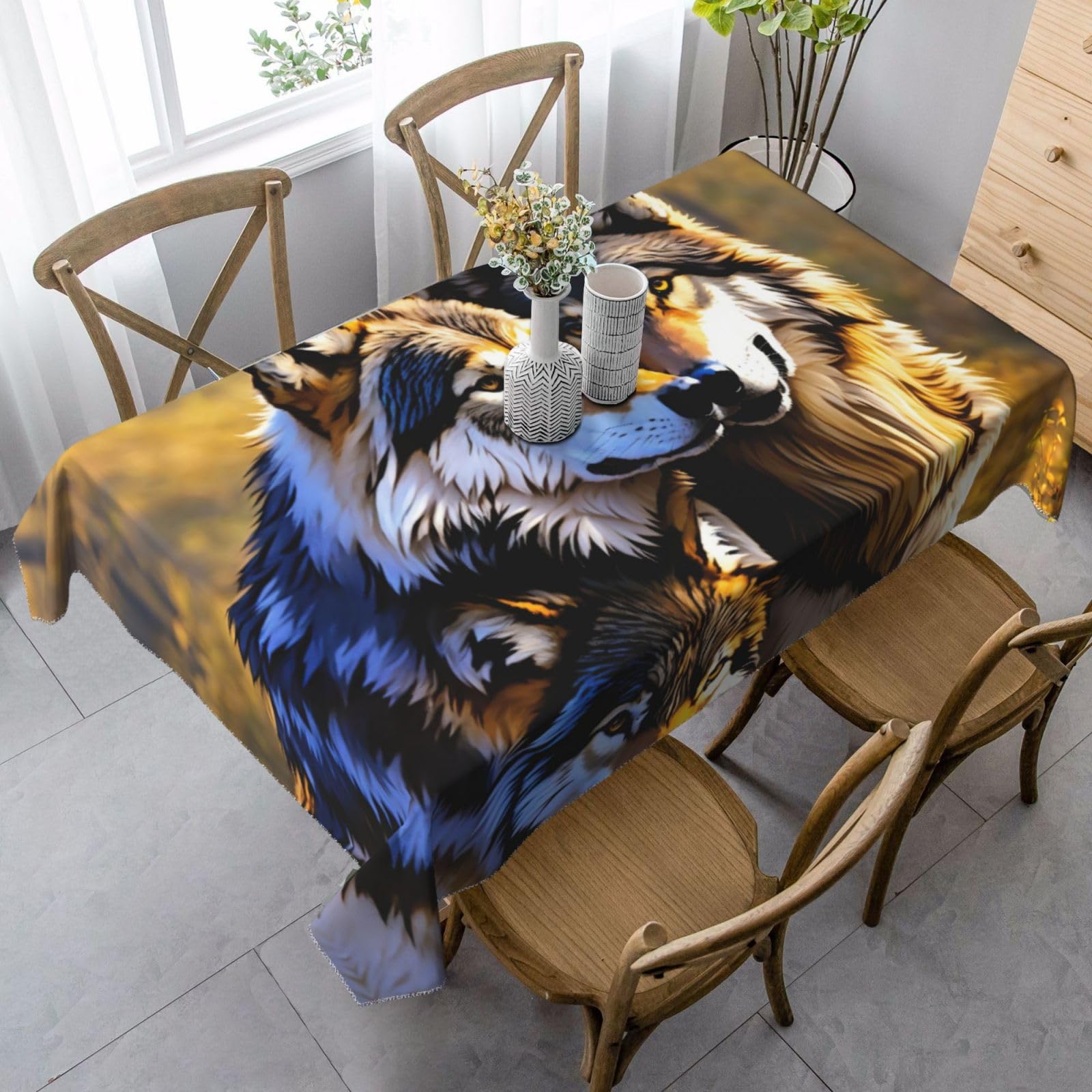 Nappe anti-tache imperméable 137x183 cm imprimé loup pour une protection durable