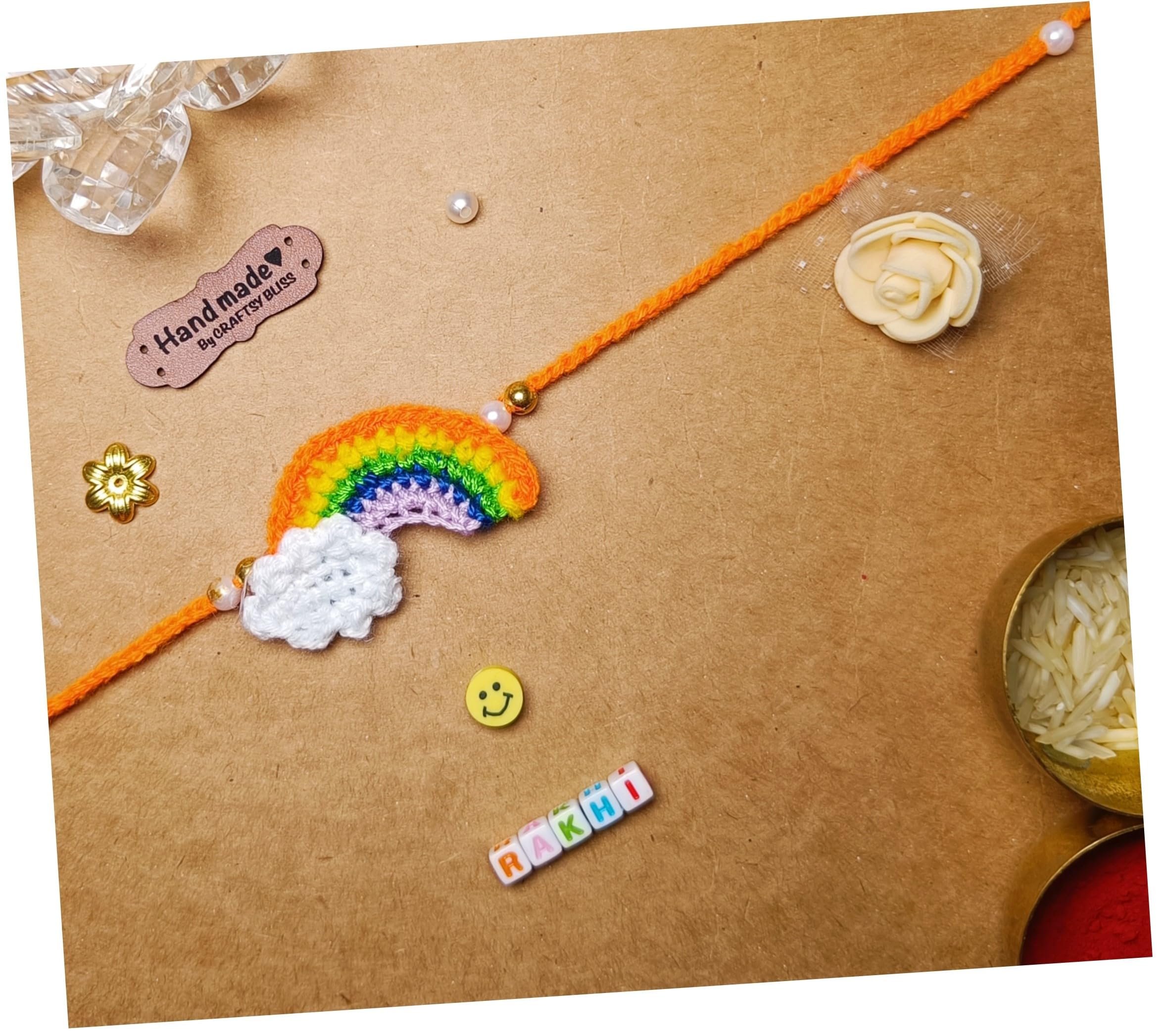 Handmade By Craftsy Bliss Designer Crochet Rainbow Rakhi Knit With Soft Cotton Thread - Rakhi For Kids - Set of 3 (B0DBGRWMP3) Amazon Price History, Amazon Price Tracker