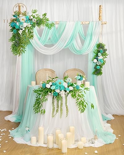 Miniatura 2 de TINGE TIME Guirnalda de flores artificiales con mantel y camino de mesa, paquete de 3 arreglos florales para decoración de mesa de novia de boda
