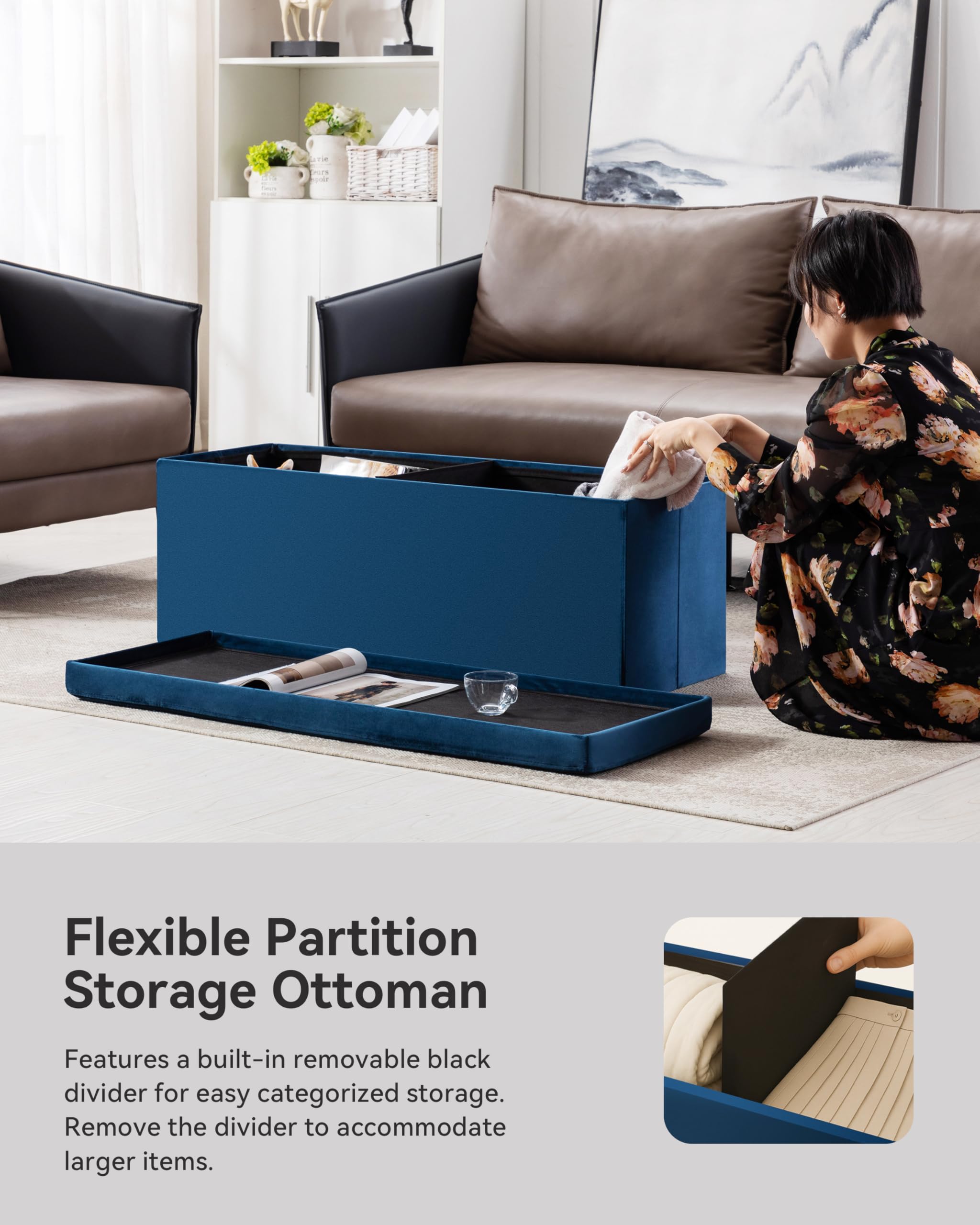 Hnnhome Ottoman Storage Box Foldable Footstool With Lid And 151l